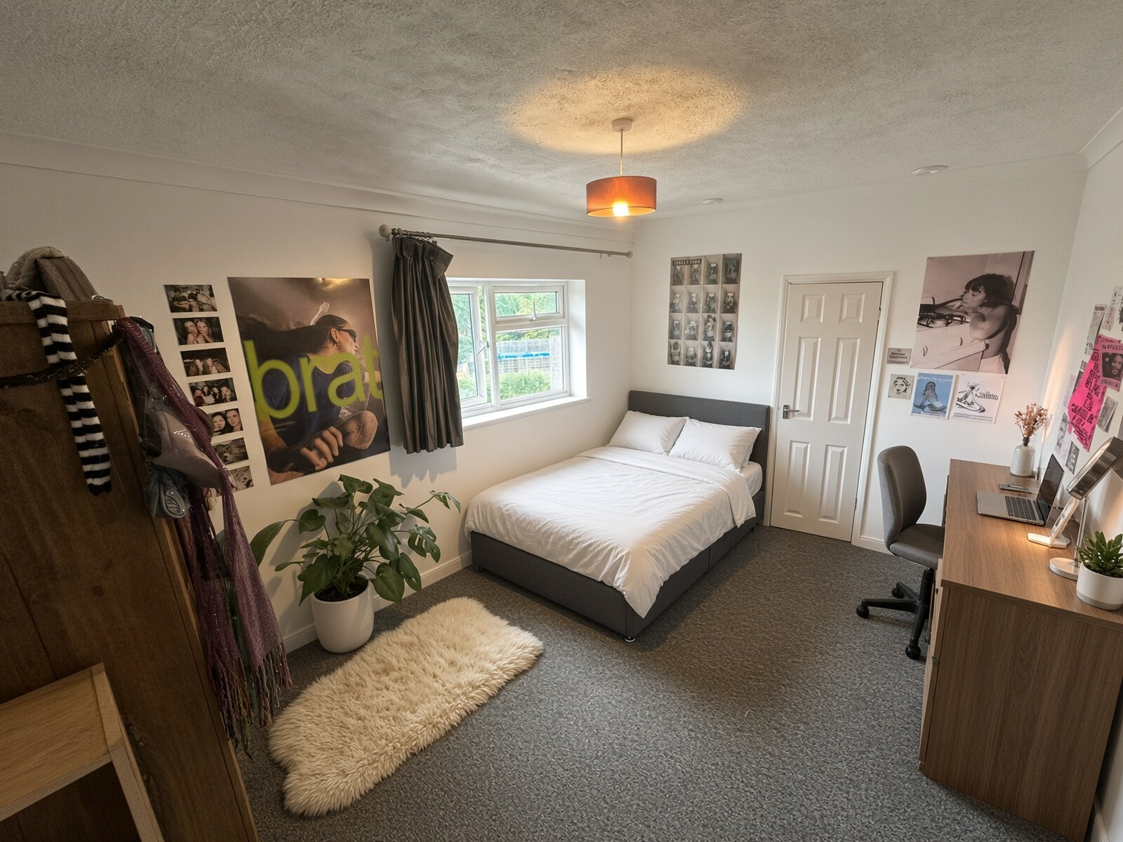 Bedroom with double bed, rug and wardrobe